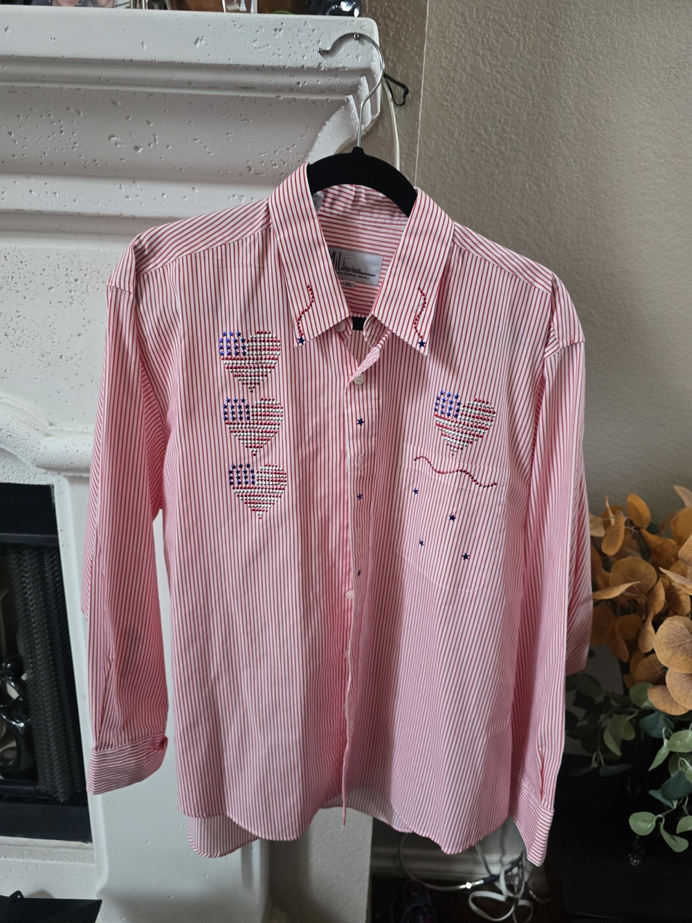 Striped Pink Button-Up Shirt with Heart Embroidery